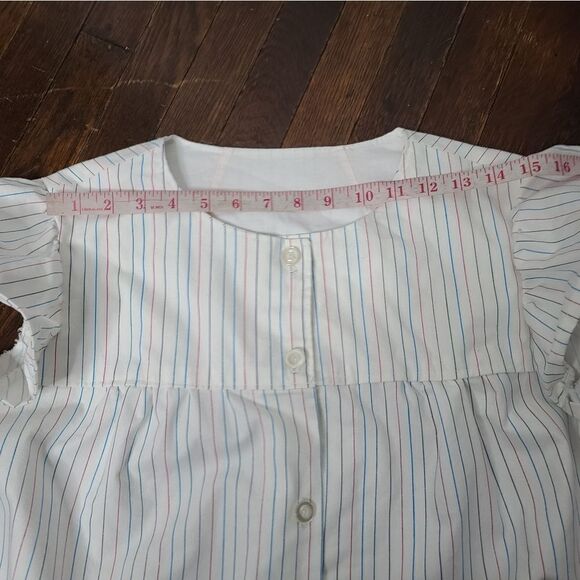 Vintage 70s 80s Pastel Striped Smocked Ruffle Sleeve Apron Top - Picture 4 of 8